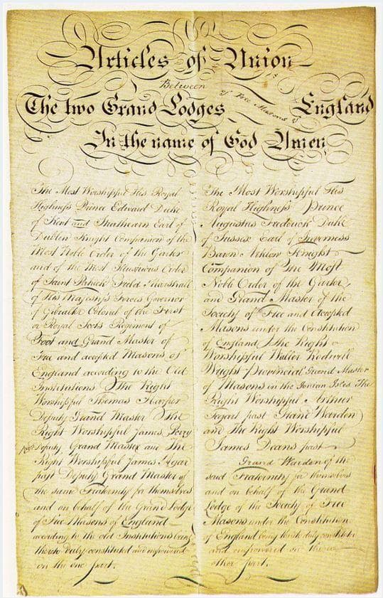 Artigos de União dos Antigos e Modernos em 1813: Os documentos físicos.